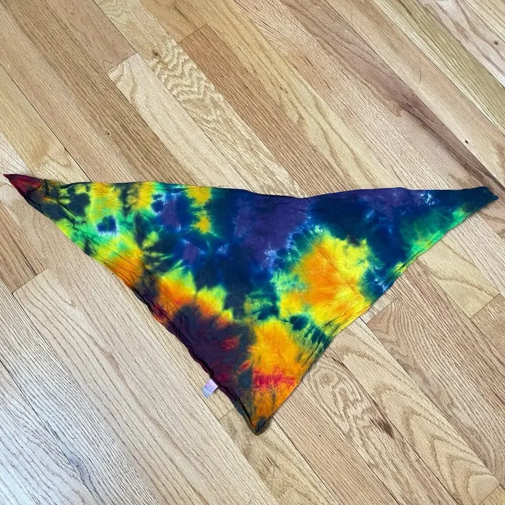 Hand tie dyed rainbow galaxy pride triangle bandanna